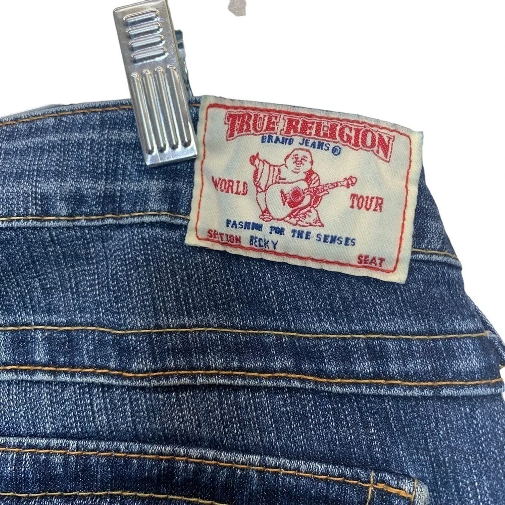 True Religion Mens Bootcut Jeans Medium Wash Distressed Made in USA Blue Size 32